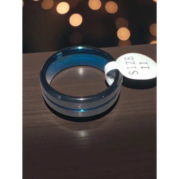 Black Tungsten Carbide Blue Sandstone Ring Size 11 - Picture 1 of 12